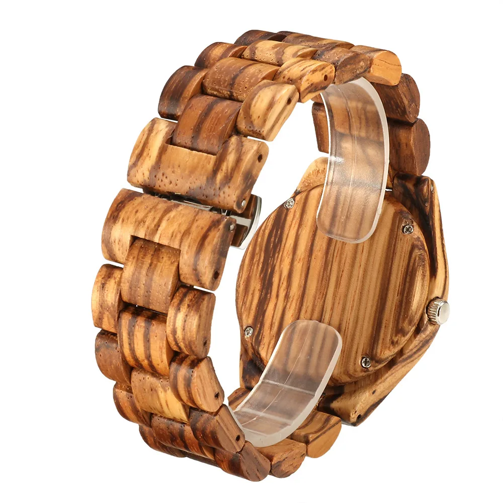 Luxury Women Wooden Watch Solid Zebra Ebony Red Sandalwood Watch Vintage Casual Full Wood Quartz Wristwatch Male Reloj de Madera