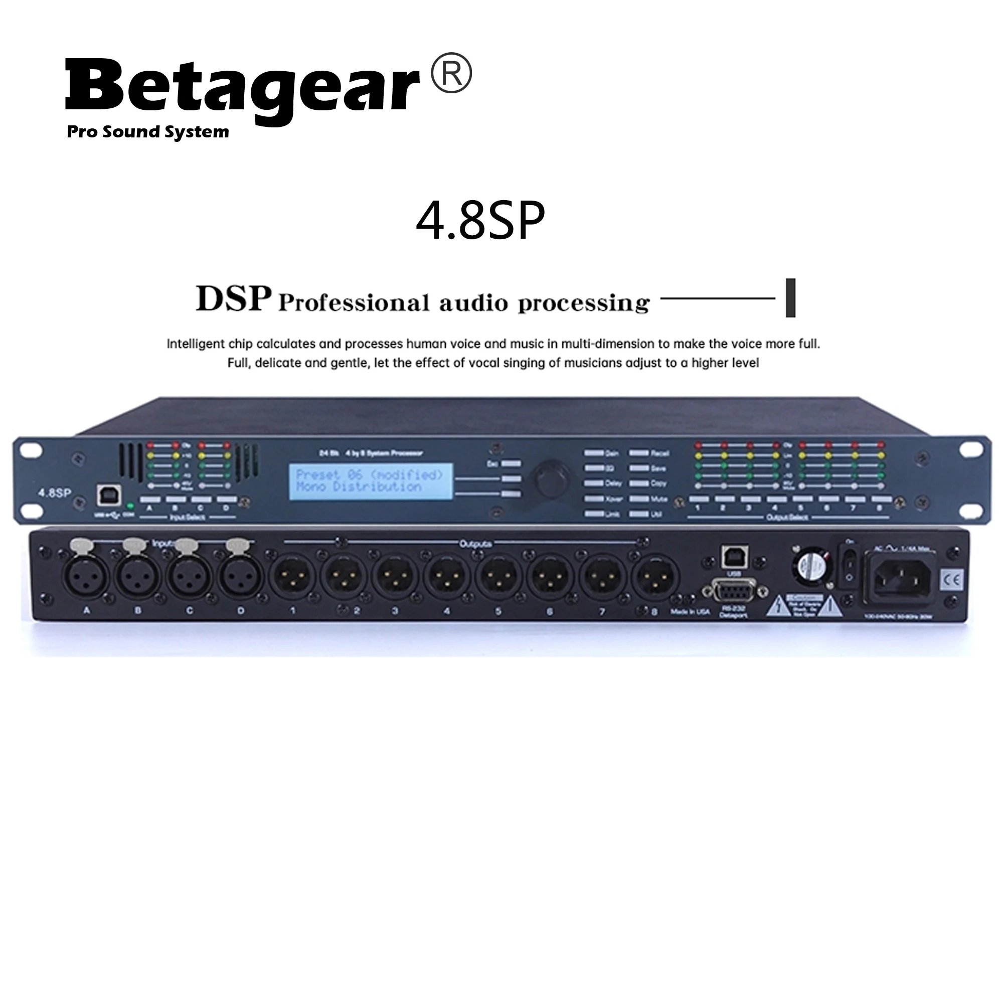 

Betagear 4.8SP 4Input 8Output Protea Processor Loudspeaker Processador De audio Professional Audio Processeur Speaker Management