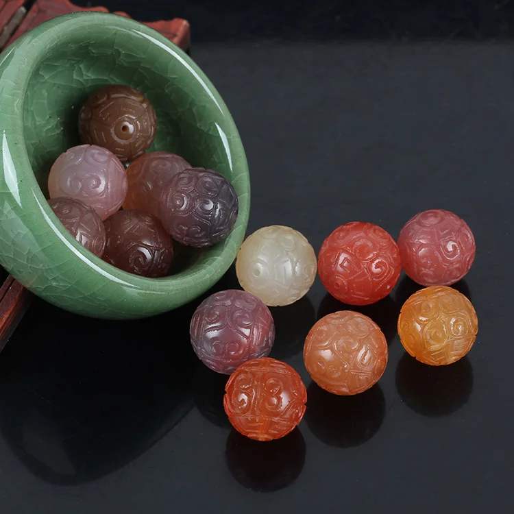 

one piece loose beads red agate round carved 12/14/16mm nature for making jewelry necklace FPPJ wholesale