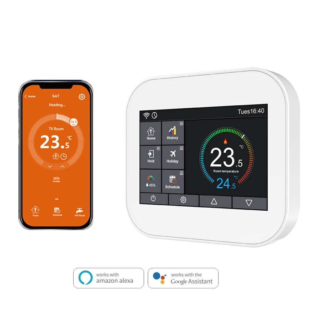 Wifi touch thermostat for water heating/radiator valve by English/German/Polish/Czech/Italian/Spainish control by smart phone