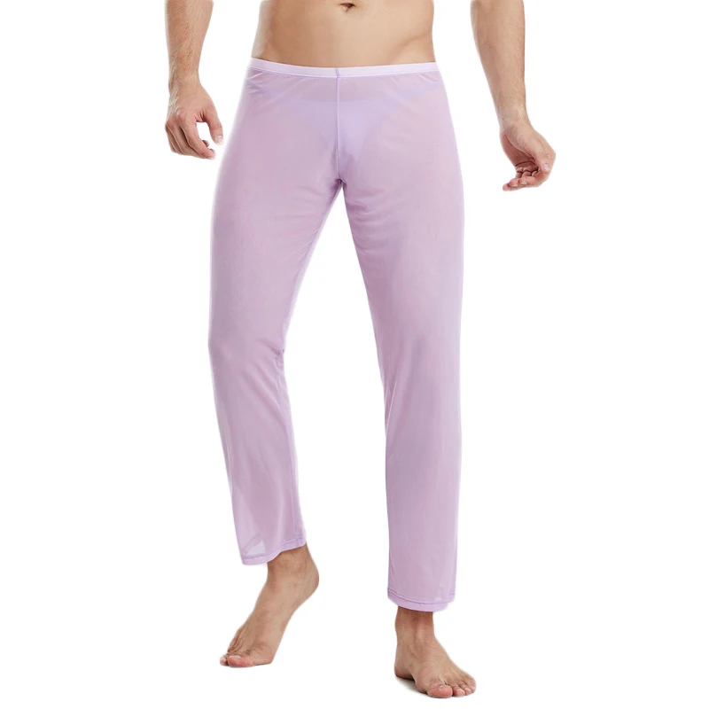 Man Sleep Bottoms Long Pants Sleepwear Sexy Mesh Breathable Slip Mans Men\'s Casual Trousers Homewear See Through Pajama Pants