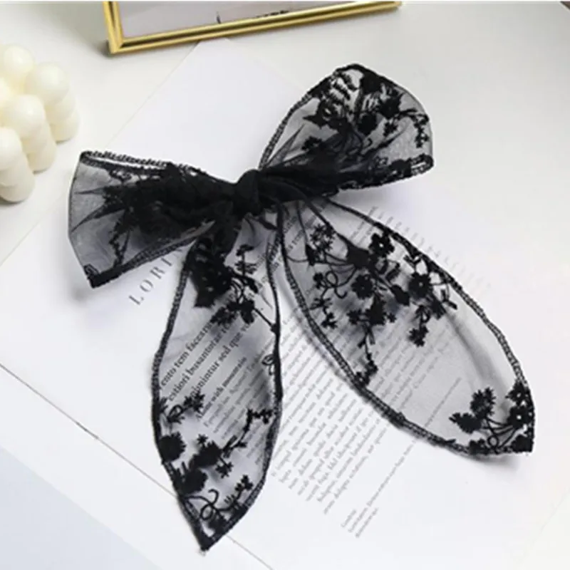 Black Lace Hair Bow Clips for Women Elegant Embroidered Hairpins Princess Girls Hair Accessories Bow Hair Barrettes Clips