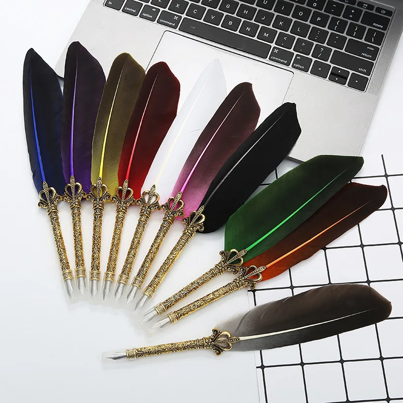 New and unique! Natural feather dipped fountain pen set writing ink luxury gift box can be customized LOGO Christmas gifts