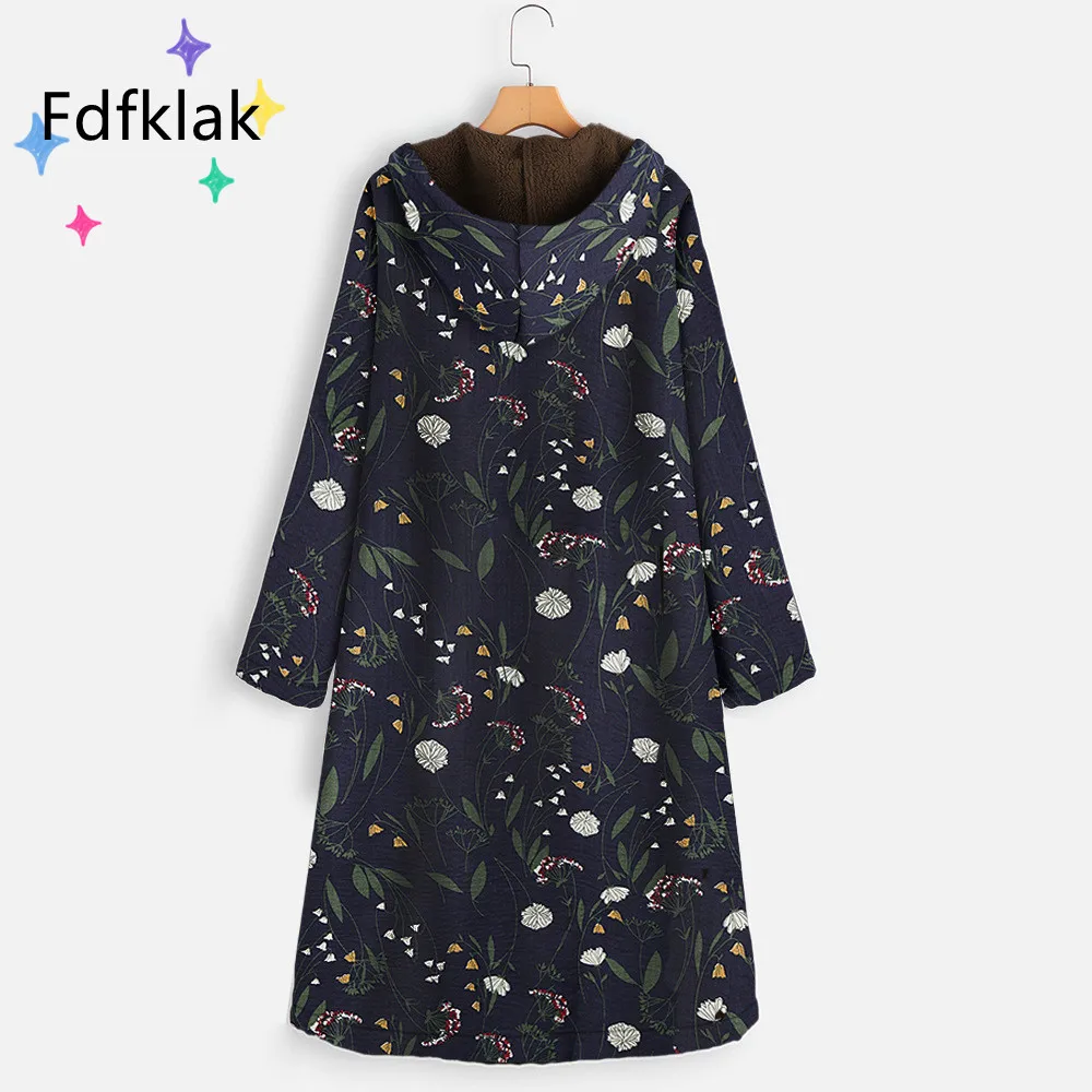 Fdfklak Korean Print Parkas For Women Clothing Cotton Linen Plus Velvet Thick Mid-Length Green Jacket Female 2021 Oversize