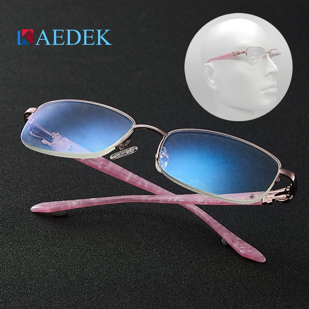 KAEDEK Women Anti-Blu-Ray Reading Glasses Alloy High Quality Floral Presbyopia Eyeglasses Hyperopia Prescription +1 1.5 2 2.5 3