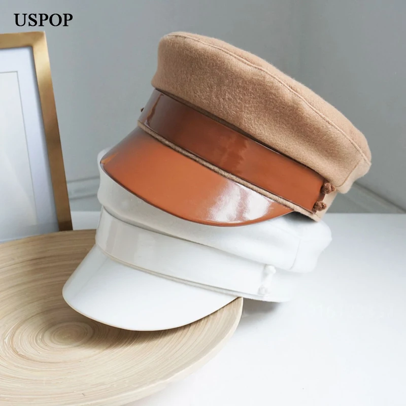 

USPOP New Wool Patchwork Newsboy caps Women Flat Visor Cap Militray caps S M L