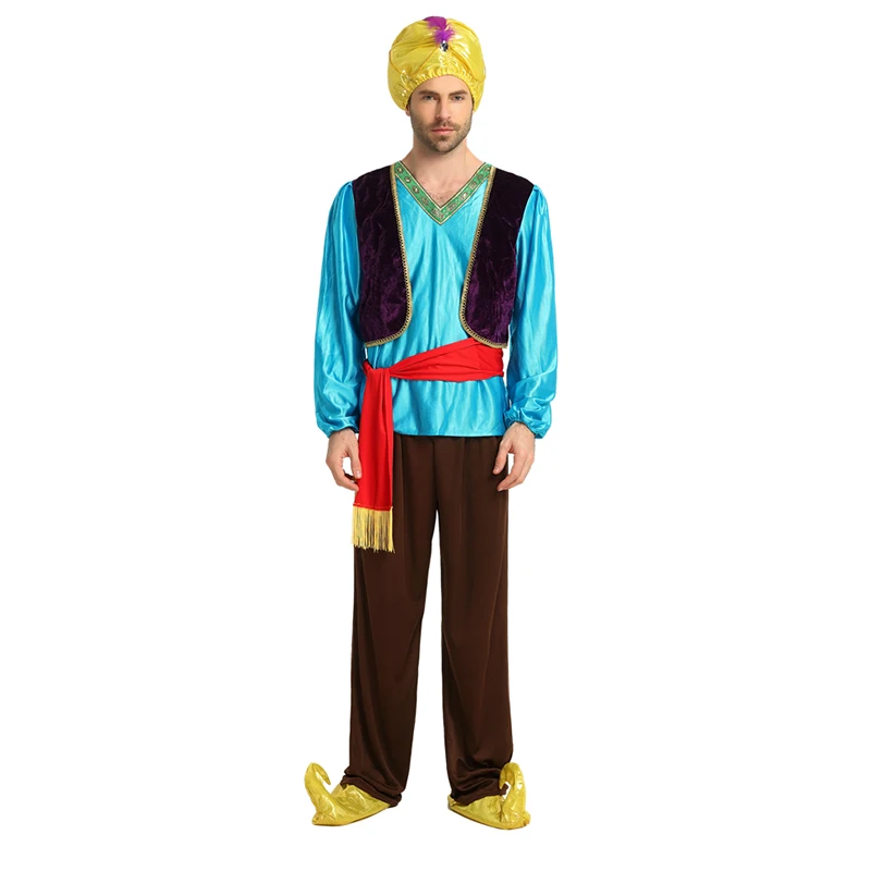 Mens Hinduism Indian costumes adult party jasmine aladdin costume Lamp genie Adam prince Fantasia Boy Arab Clothing cosplay