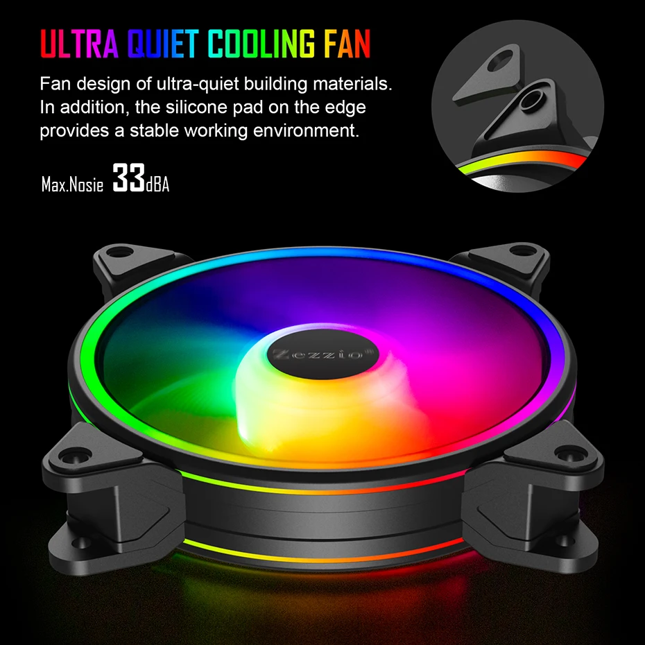 Zezzio ZF-140 Case Fan 140mm CPU Cooler AURA SYNC 5V 3PIN ARGB PWM Silence Cooling Fan Computer Case Radiator Cooles Fans