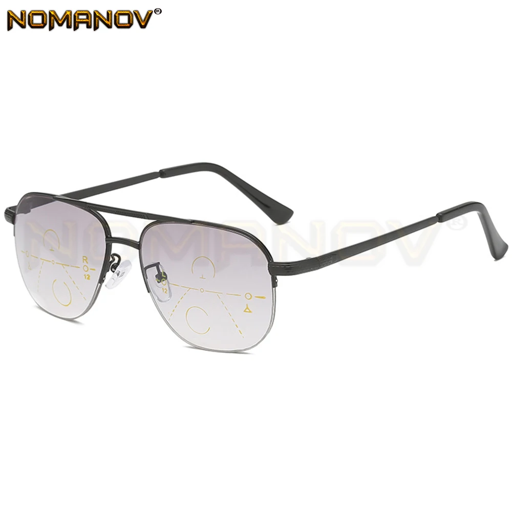 Double Bridge Pilot Frame Men Women Transparent N Grey Lens Progressive Multifocus Reading Glasses Add 75 100 150 175 200 To 400