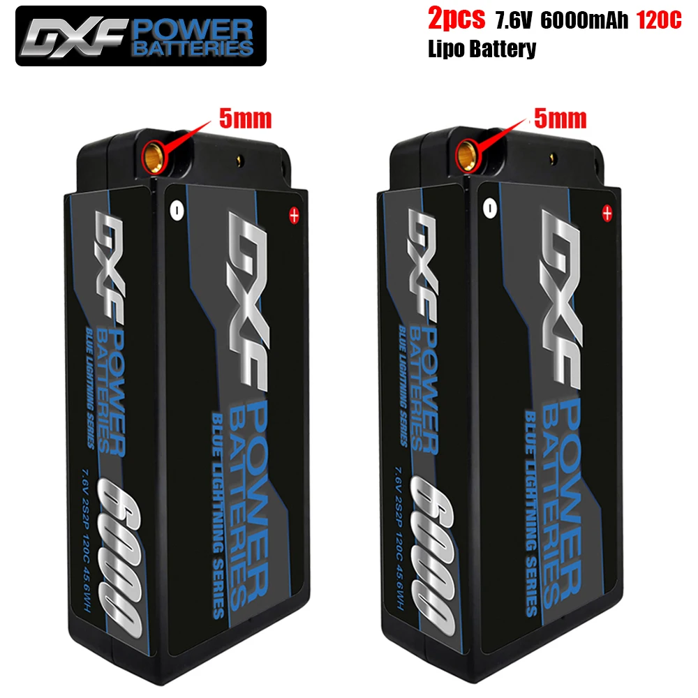 DXF bateria Lipo HV 2S Shorty Lipo 7.6V 6000mah 120C 4mm 5mm Bullet konkurs krótki pakiet dla RC1/10 Buggy samochód terenowy