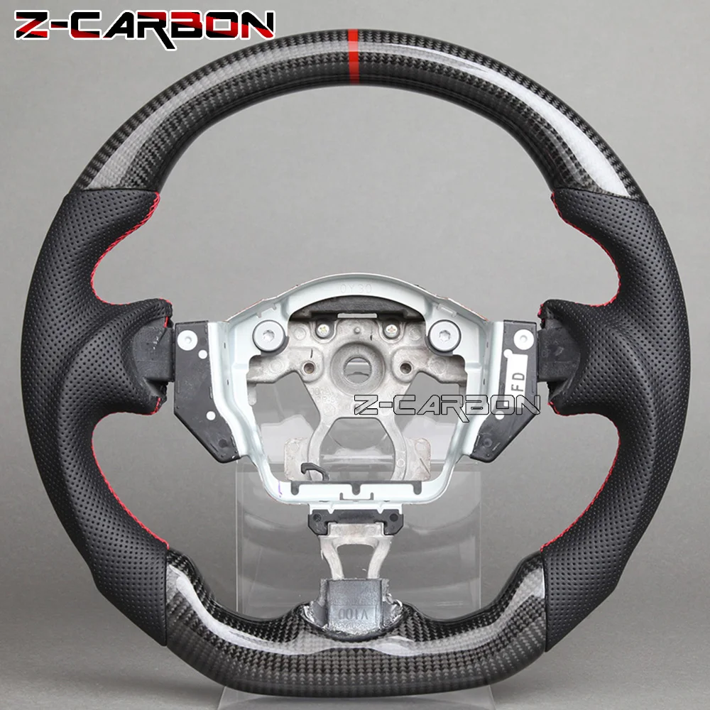 

Carbon Fiber Flat Bottom Steering Wheel Perforated Leather For Nissan 370Z 2008-2023 Volante Deportivo