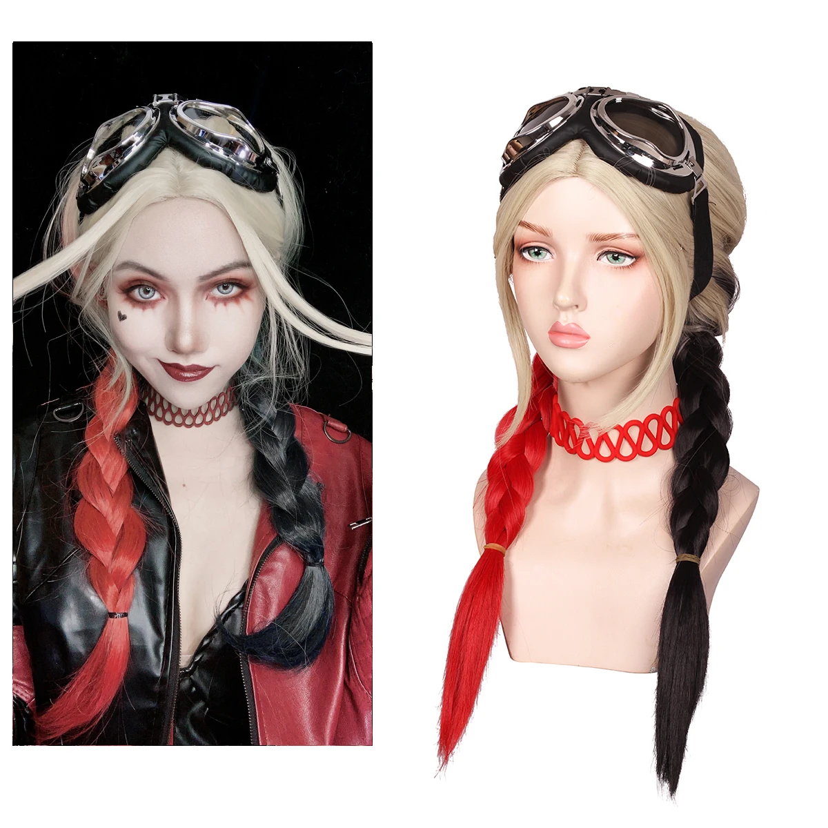 Cosplay Wig with Necklace and Goggle for Harley Quinn The Suicide Squad Costume for Women 2021