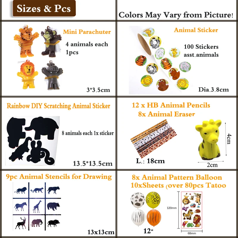 Freeship 8 Kinds Over 50x Kids Jungle Forest Animals Toy Set Inc.Pencils Eraser Tattoo Party Favor Toys Childrens Prizes Favour