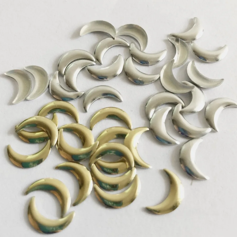 HOT silver/gold moon shape hot fix Rhinestuds with glue nailheads aluminium DIY Spike accessories 200pcs/lot