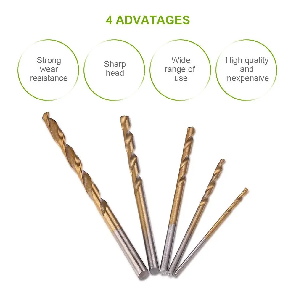 50 peças titânio revestido broca bits conjunto hss alta velocidade aço broca conjunto ferramenta de alta qualidade conjunto de ferramentas manuais 1/1.5/2/2.5/3mm