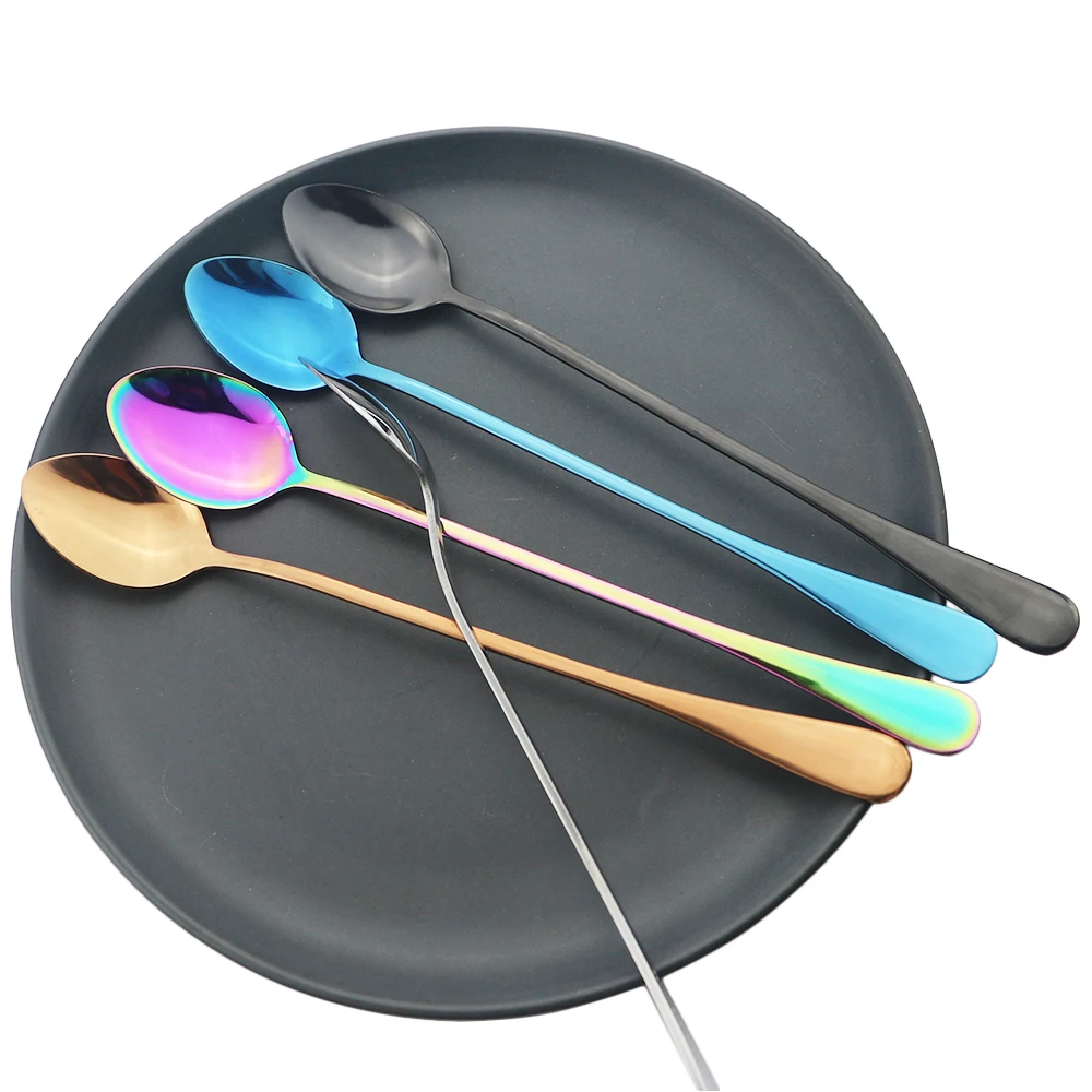 4Pcs Juice Coffee Stirring Spoon Set Colorful Cutlery Tea Spoon Dinnerware Ice Cream Long Handle Scoop Silverware Kitchen Tools