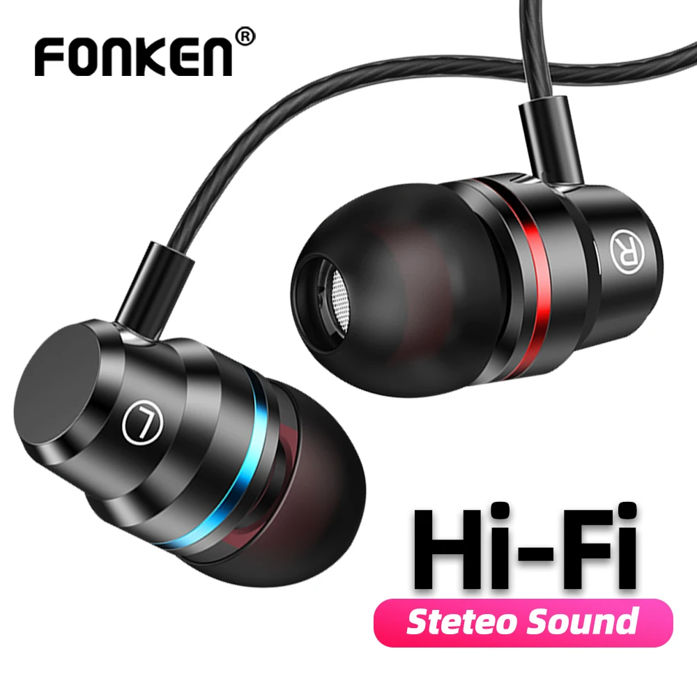 FONKEN 3.5mm Earphone Wired Earpiece Stereo Bass Music Earpiece For Xiaomi Samsung Waterproof Sports Earbuds Gaming Headset Mic