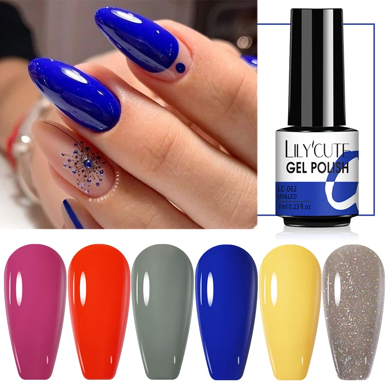 LILYCUTE 7ml Gel Polish Set Hybird Gel Semi Permanent Vernis Base Top Coat UV LED Gel Varnish Soak Off Nail Art Gel Polish