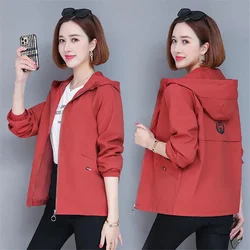 Veste à capuche sauvage pour femme avec fermeture éclair, manteau doublé, coupe-vent bleu, mode coréenne, automne, printemps, nouveau, 2024