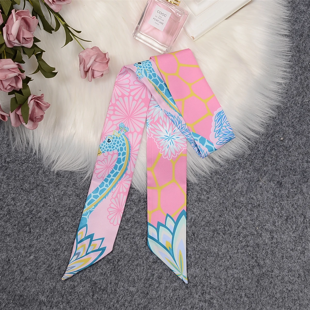 2023 Brand Design Giraffe Skinny Scarf Fashion Women Bag Scarves Hair Neck Silk Scarf For Ladies Striped Foulard Headband