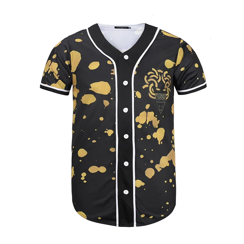 New men's baseball suit personalized 3D splash-ink print short sleeve cardigan medium length