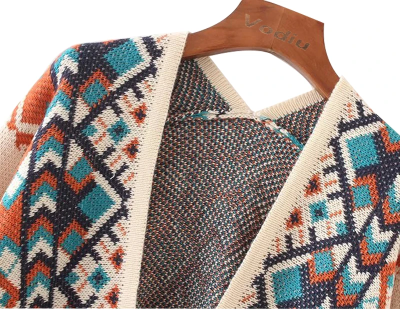 Cheshanf 2021 Frauen Herbst Winter Tribal Ethnic Stricken Strickjacke Pullover Warm Schal Mode Streetwear Poncho Cape
