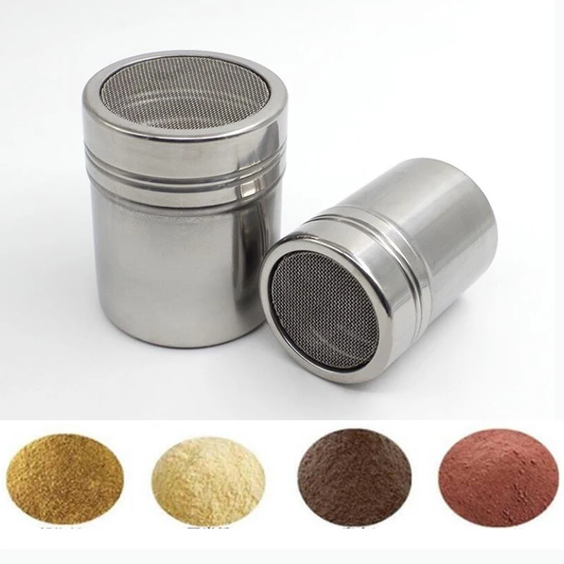 HOT Stainless Steel Chocolate Shaker Cocoa Flour Icing Sugar Powder Coffee Sifter Lid Shaker Cooking Tools Coffee Accessories