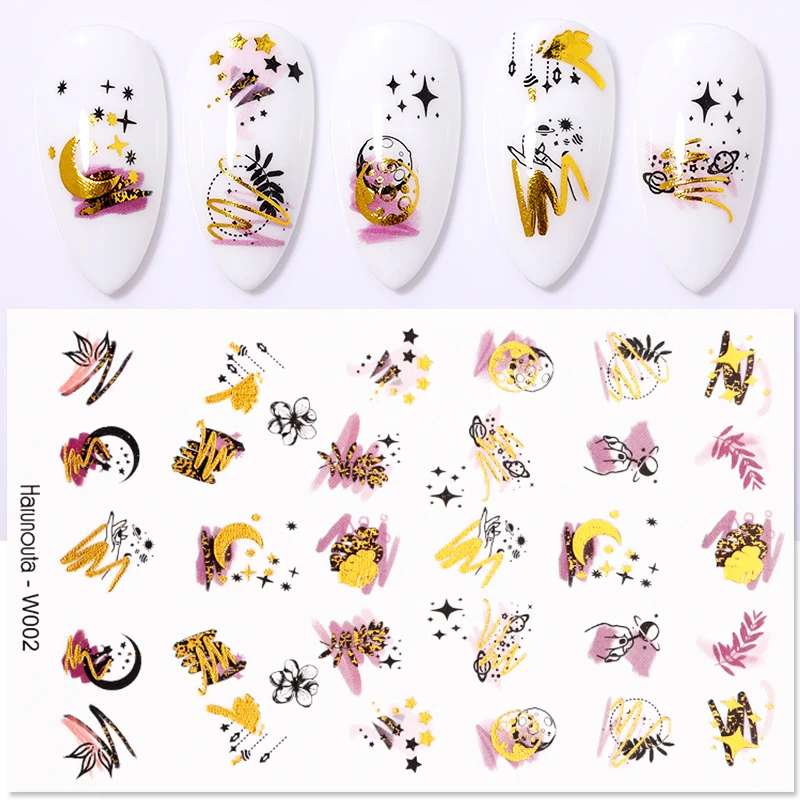 Gold Water Nail Stickers Summer Flower Water Decals Dress Slider Nail Foil Wraps DIY Nail Art Decoration