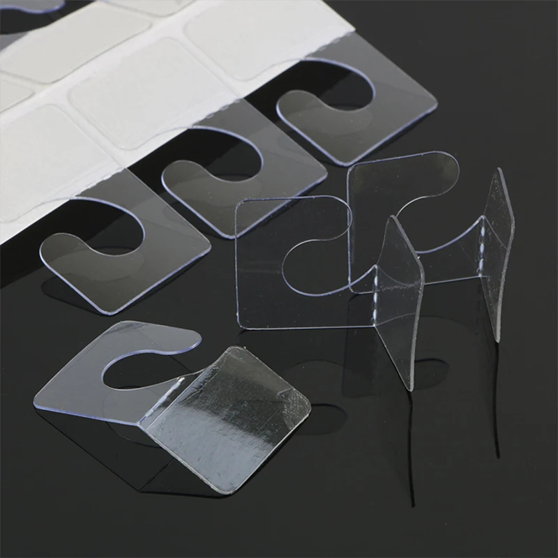 100Pcs Packaging Box Hook Self Adhesive Hanging Tabs Heavy Duty Clear Plastic Hang Tabs Tags Hook For Store Retail Display