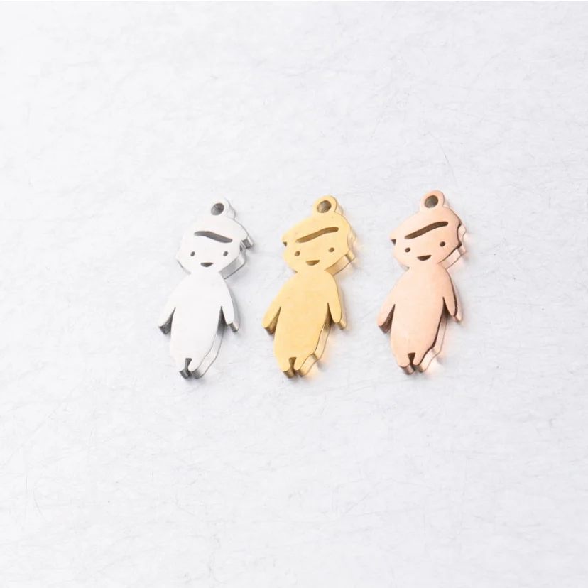 10Pcs/Lot Cute Girls Boys Charms Mirror Polish Stainless Steel Pendant For DIY Fashion Jewelry Accessories Wholesale - Detail 1