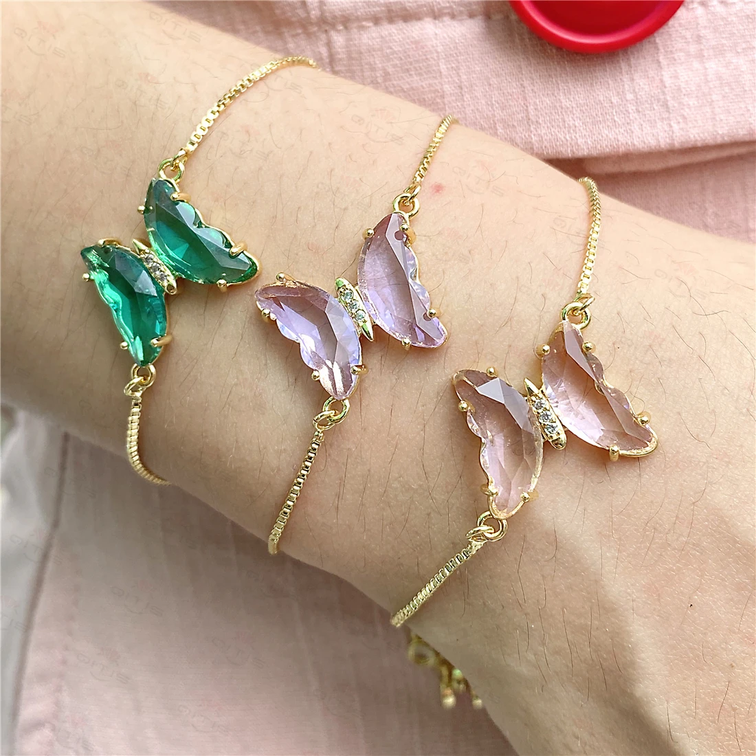 2020 New Korean Fashion Transparent Crystal Butterfly Zircon Bracelet Female Box Bracelet Copper Zircon Color Jewelry