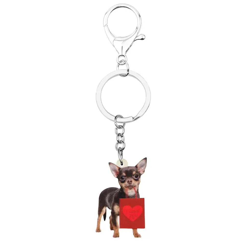 Bonsny Acrylic Valentine\'s Day Gift Bag Chihuahua Dog Key Chain Ring Bag Car Purse Keychains For Women Girl Teen Men Charms Gift