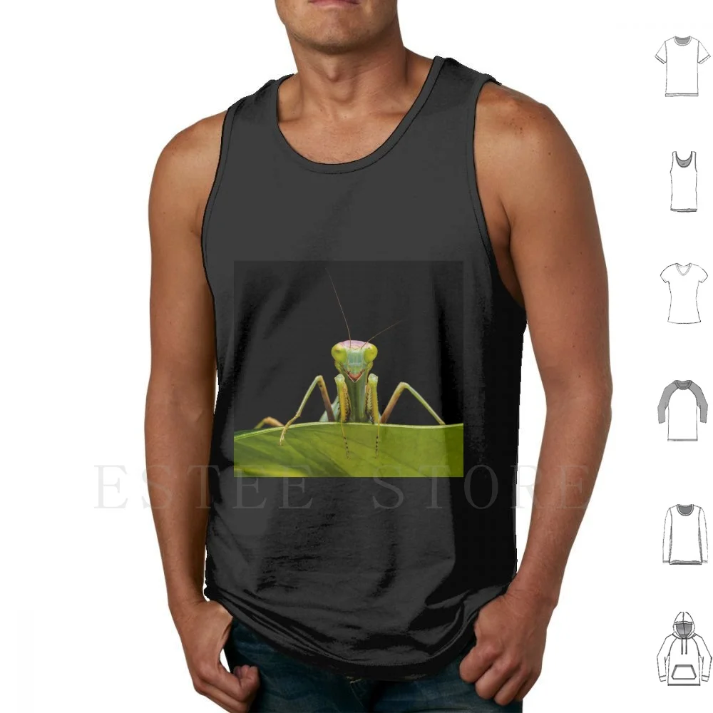 Green Mantis Tank Tops Vest Cotton Green Preying Mantis Insect Leaf Cannibal Carnivore Legs Mouth Eat Grotesque