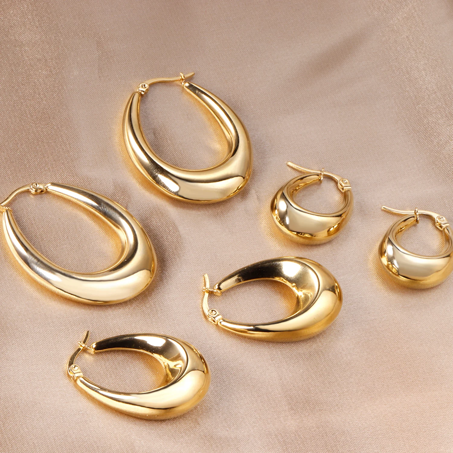 LUXUSTEEL Gothic Gold Color Oval Hoop Earrings For Women Stainless Steel Ear Jewelry Accessories Brinco Party Gift 10mm 13mm 20m