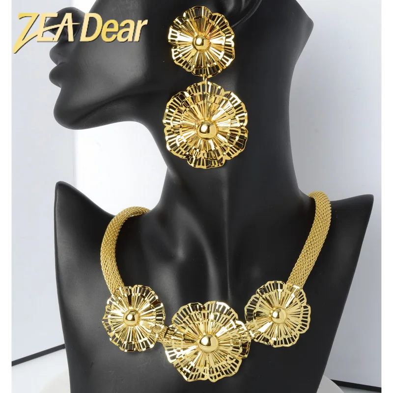 

ZEADear Bridal Wedding Jewelry Sets Hot Sale Flower Copper Gold Plated Earrings Necklace For Women Party Anniversary Gifts