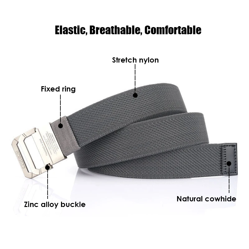 HSSEE Ceinture élastique pour hommes double anneau boucle en métal ceinture décontractée douce robuste extérieure jeans ceinture pour homme