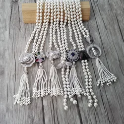 1Pcs New design charm zircon CZ Micro pave Pendant, Shell Pearl Beads Chain tassels Women Jewelry Necklace NK535