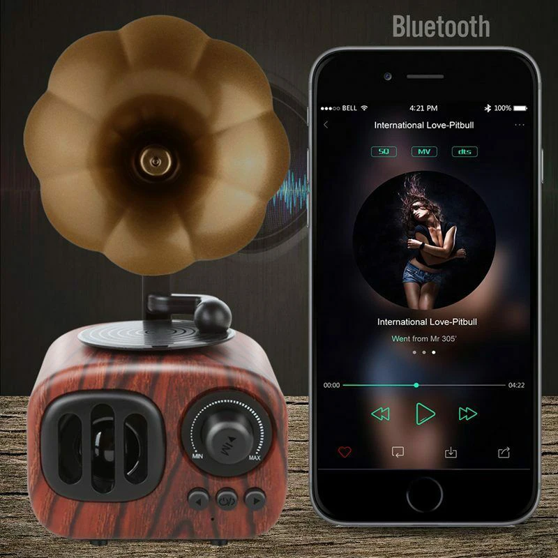 Retro Bluetooth-compatible Speaker Portable Mini Wireless Gramophone Speaker With TF Slot Mini Speakers Travel Music Player