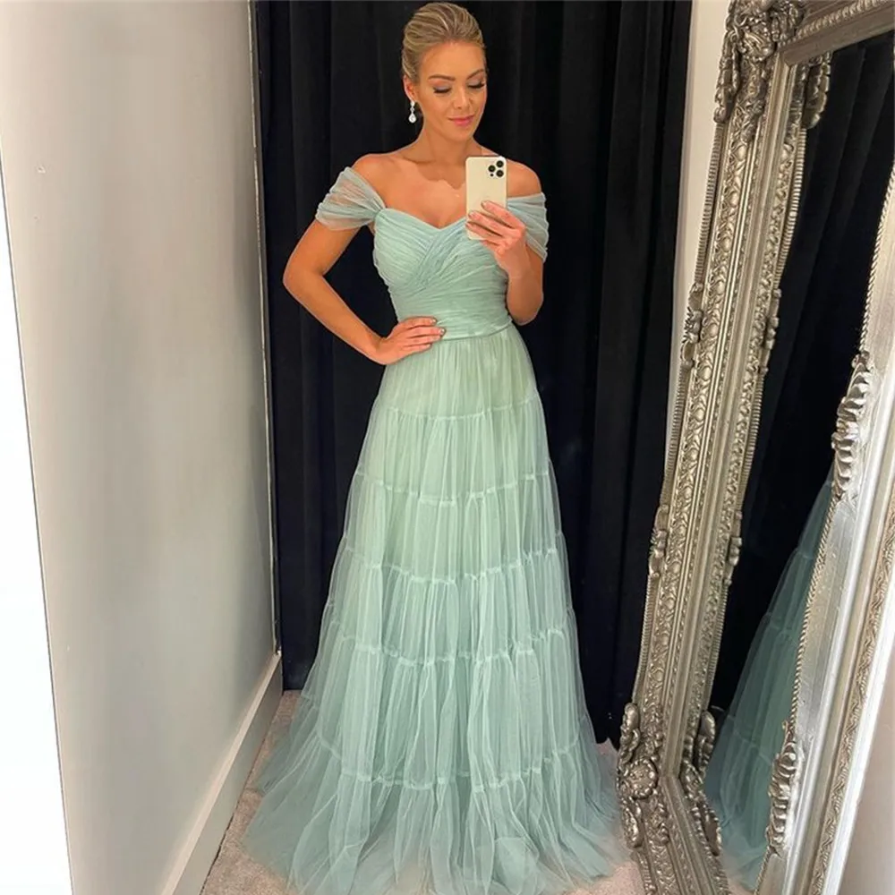 Customized Sweetheart Long Tiered Off The Shoulder Prom Dresses Pleat Tulle Formal Party Gowns A-Line For Women Graduation 2025