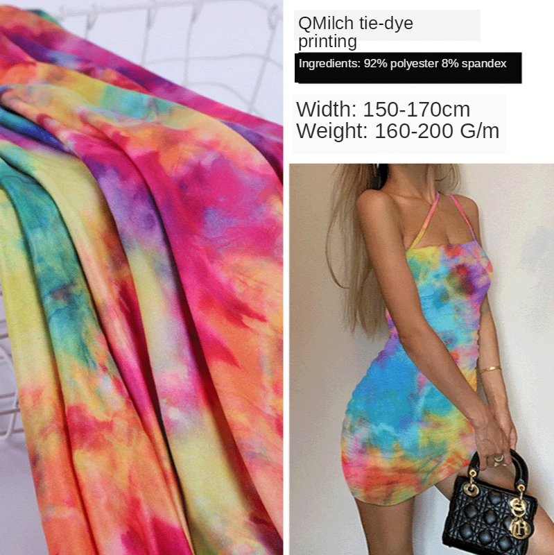 92% polyester 8% spandex Milk Silk Tie-dye Printed Stretch Single Jersey Garment Cloth Swiming Dress Fabric by meter 150cm width