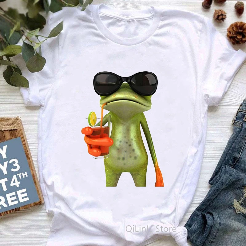 

90s Summer Women T Shirt Ladies Harajuku Casual Tops Streetwear Cute Funny Frog Pattern Printing Female T-Shirt