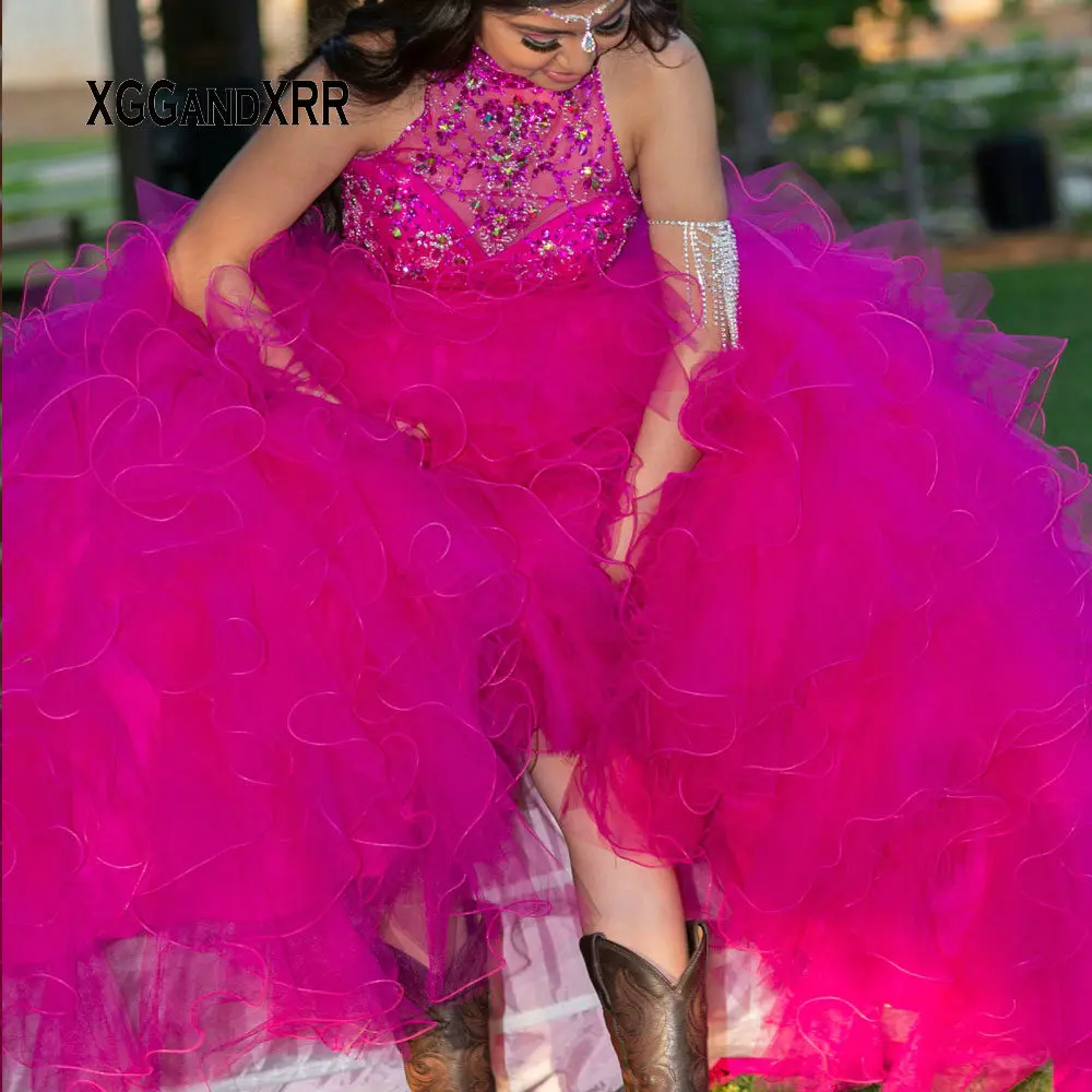 Vestido de baile de quinceañera con cuello Halter, vestido con volantes y cuentas de cristal, para 15 y 16 años, fiesta de cumpleaños y graduación, 2022