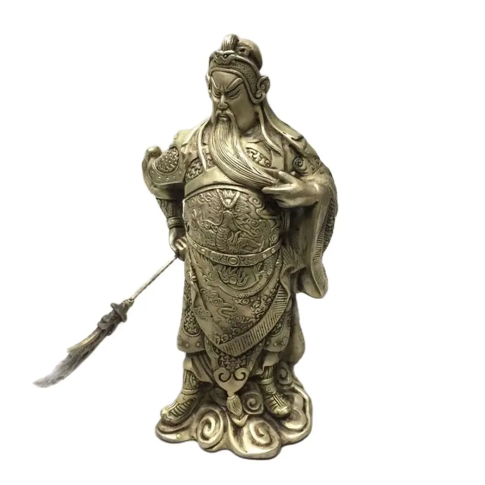 MOEHOMES Chinese Silver Dragon Head Loyalism Warrior GuanGong Guan Yu God Statue metal handicraft