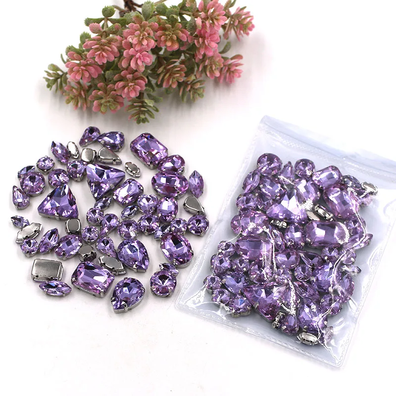 Sell at a loss!mixed shape Crystal violet sew on glass claw rhinestones with silver base diy clothing accessories