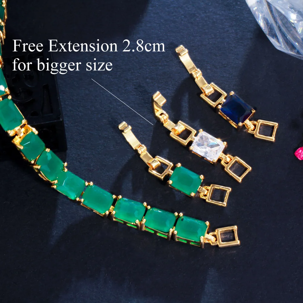 CWWZircons Classic Gold Color Square Green CZ Crystal Tennis Chain Link Bracelet for Women Engagement Wedding Jewelry CB280