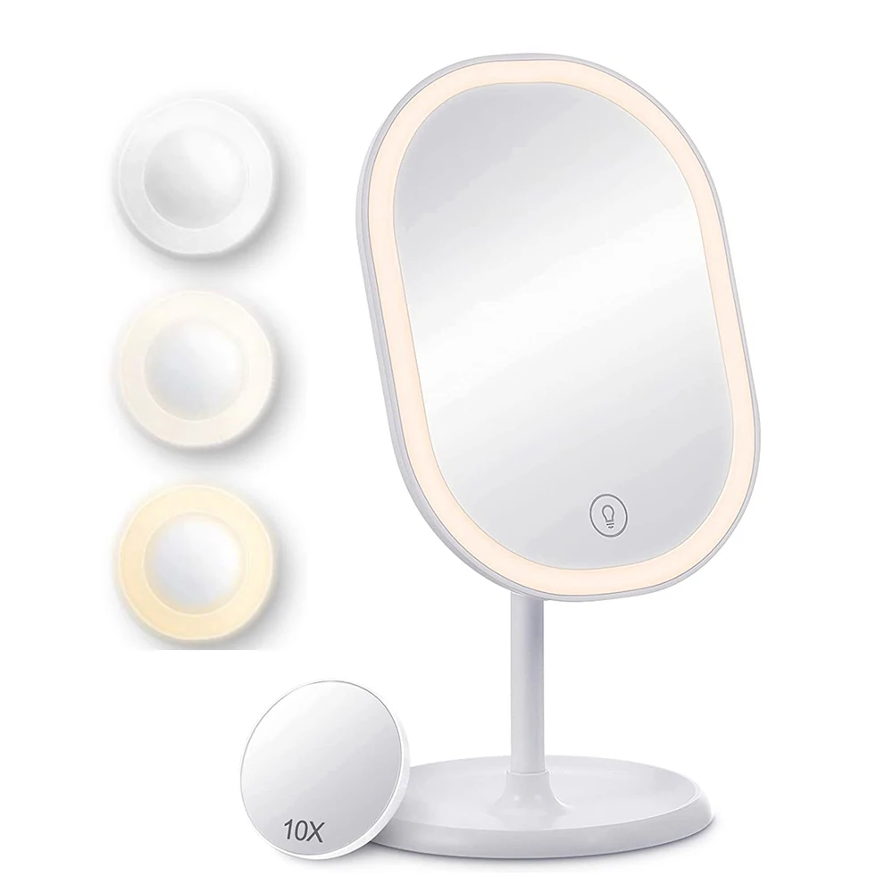 

High Quality Makeup Mirror with LED Lights USB Rechargeable 180 Degree Rotation Professional Beauty Touch Screen Makeup Mirror