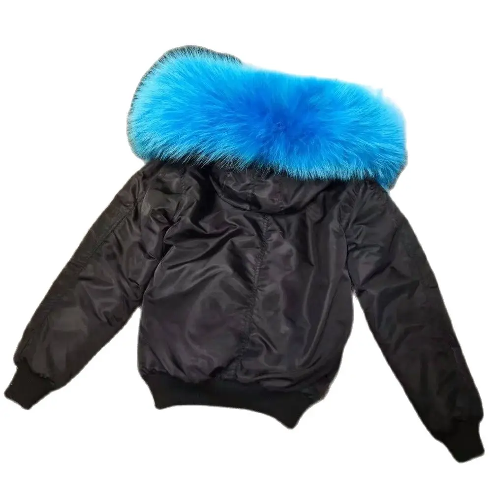 Peacock Fox Fur Lined Down Jacket Black Mini Bombers Parka For Mr Furs Wear Windproof Spring Wears Coat