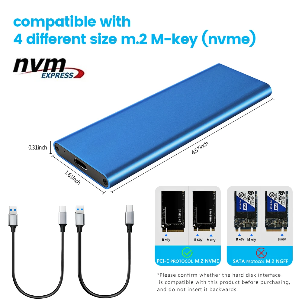 Zomy M.2 NVME to USB3.1 Portable ssd 1tb 512gb Solid State Drive Gen2 Mobile External Hard Disk Enclosure Type-C with Case M-Key