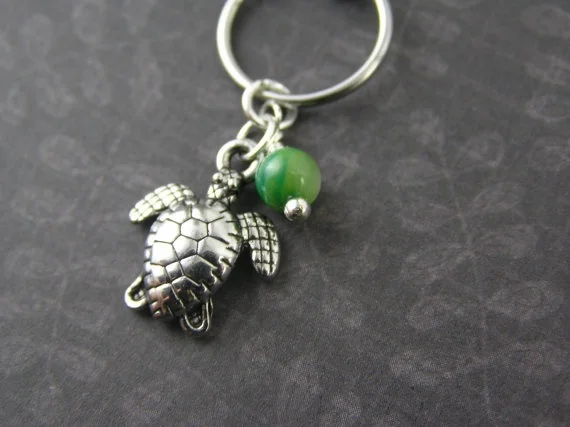 Sea Turtle & Green Jade Captive Bead Ring