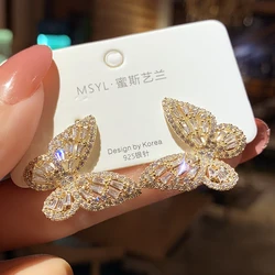 Pendientes de circón de mariposa para mujer, joyería de lujo coreana, estilo literario, temperamento rojo Neto, Simple, nuevo, 2023